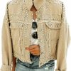 APAFES Apafes Women'S Fashion Crop Fringe Denim Jacket Distressed Western Studded Black Trucker Jacket | Coats, Jackets & Vests