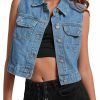 PLNOTME Plnotme Women'S Crop Denim Vest Distressed Classic Sleeveless Jean Vest Jackets With Flap Pockets | Coats, Jackets & Vests