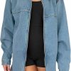 Tankaneo Tankaneo Womens Oversized Denim Jackets Casual Zip Up Spring Long Sleeve Jean Jacket With Pocket | Coats, Jackets & Vests