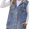 D Pastizales Women'S Denim Vest Oversized Jean Lapel Sleeveless Button Down Outerwear Waistcoat Jacket | Coats, Jackets & Vests