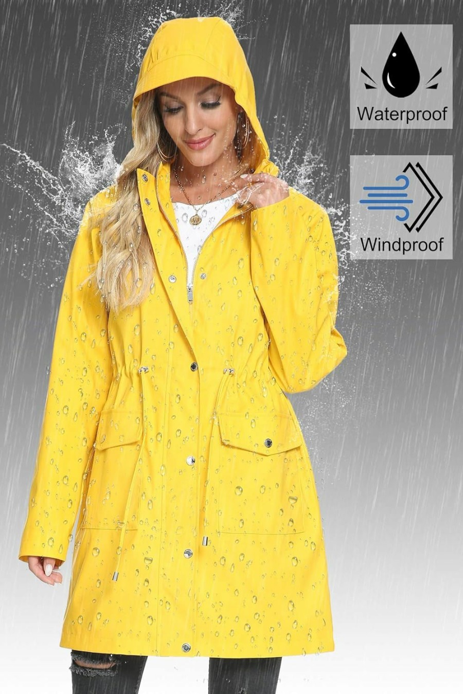 Fahsyee Fahsyee Raincoat Women, Rain Jacket Waterproof Raincoat Hooded Windbreaker Outdoor Long Active | Coats, Jackets & Vests