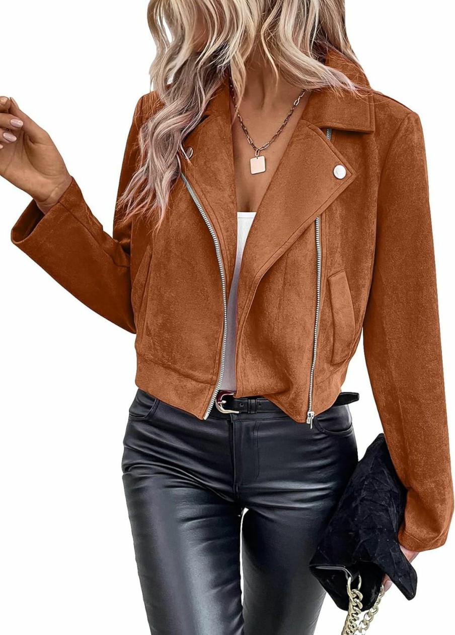 MakeMeChic Makemechic Women'S Faux Suede Jacket Long Sleeve Pocket Zip Up Moto Biker Jacket Coat | Coats, Jackets & Vests