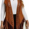 Floerns Floerns Women'S Plus Size Laser Cut Out Sleeveless Open Front Fringe Vest Coat | Coats, Jackets & Vests