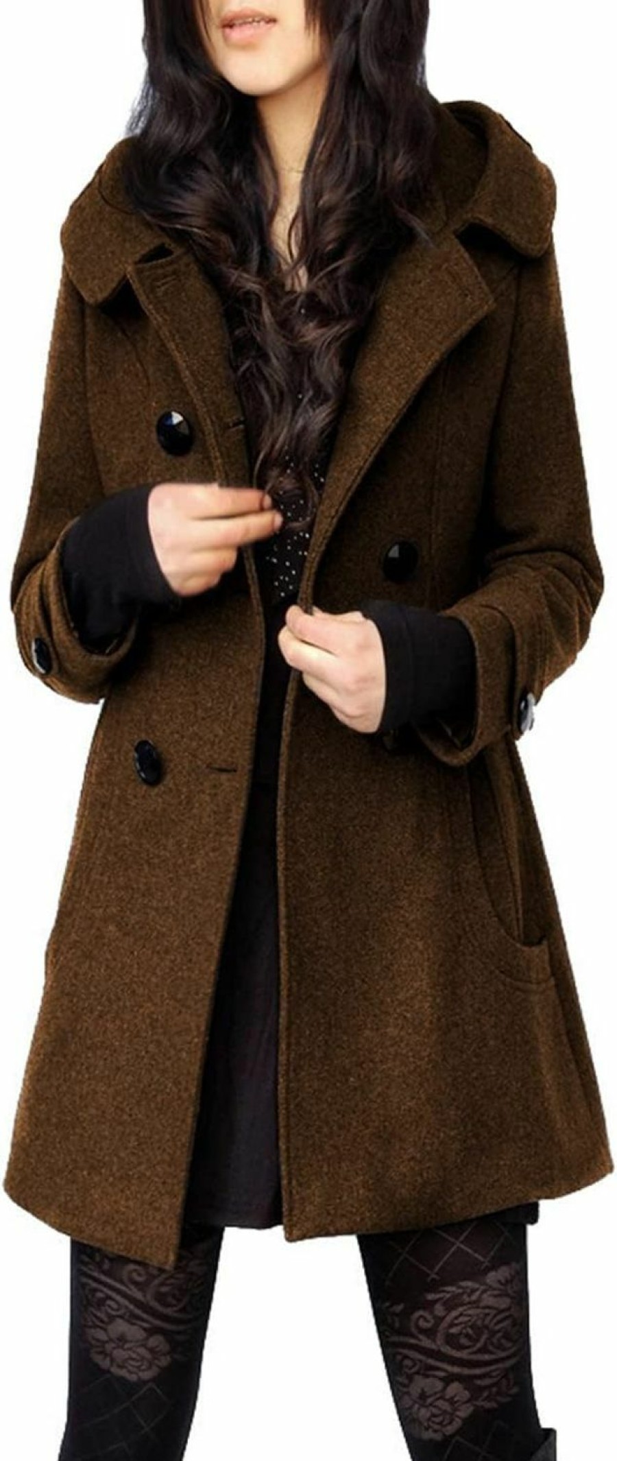 Tanming Tanming Women'S Warm Double Breasted Wool Pea Coat Trench Coat Jacket With Hood | Coats, Jackets & Vests