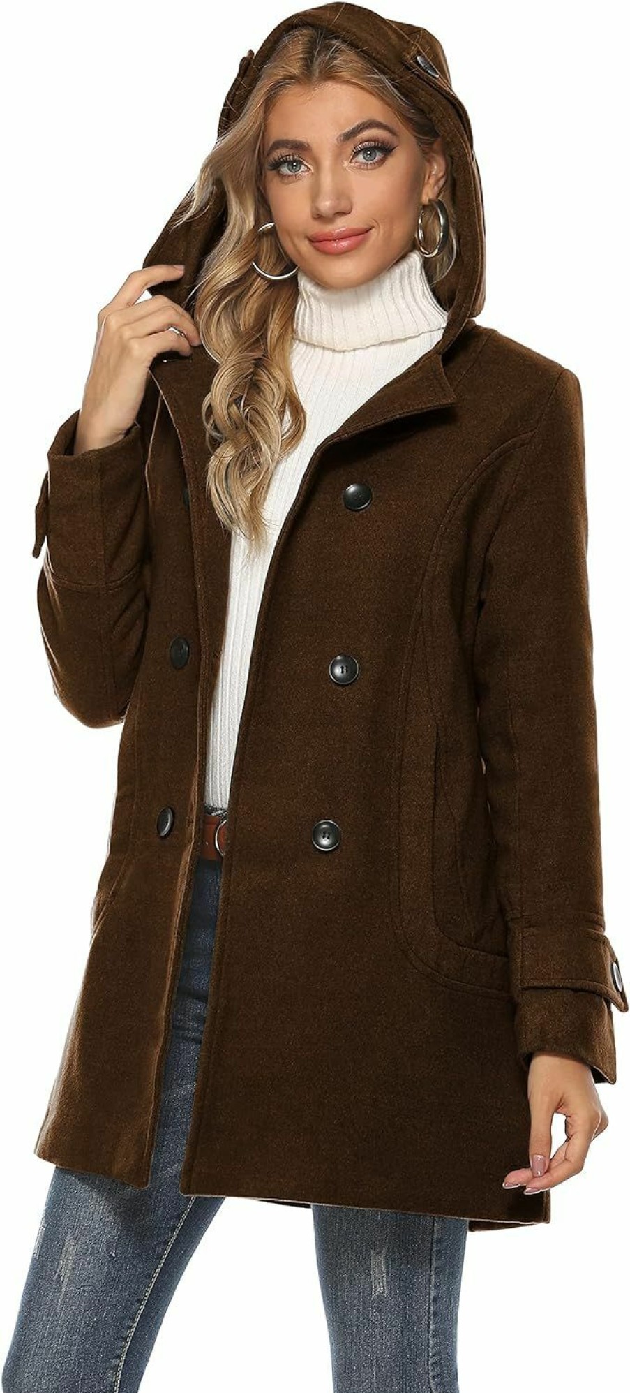 Tanming Tanming Women'S Warm Double Breasted Wool Pea Coat Trench Coat Jacket With Hood | Coats, Jackets & Vests