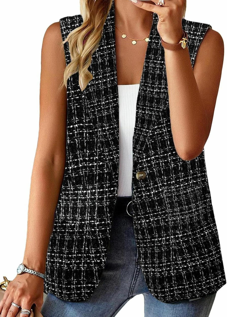 Mina self 2024 Summer Sleeveless Blazer Jackets For Women Lightweight Fashion Casual Open Front Work Office Vest Tops Pockets | Coats, Jackets & Vests