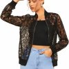 Verdusa Verdusa Women'S Sheer Floral Lace Long Sleeve Zip Up Baseball Jacket Coat | Coats, Jackets & Vests