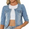 Allegra K Allegra K Denim Jacket For Women'S Collarless 2024 Cardigan Chest Pockets 3/4 Sleeve Crop Jean Jackets | Coats, Jackets & Vests