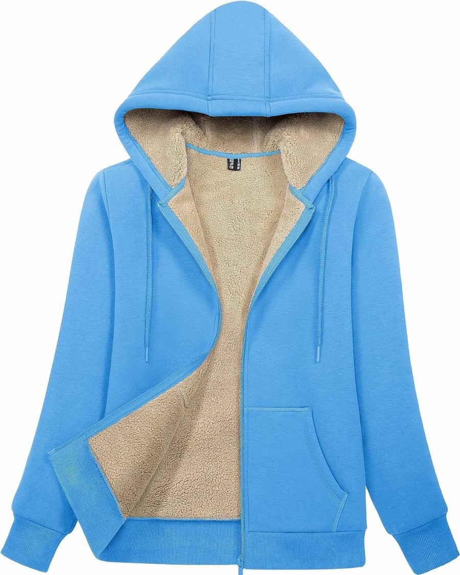 MAGCOMSEN Magcomsen Womens Zip Up Hoodies Sherpa Lined Fleece Thermal Jacket Full Zip Winter Warm Casual Thick Coats Pockets | Coats, Jackets & Vests