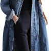 Jofemuho Jofemuho Womens Classic Long Jean Jacket Plus Size Loose Long Sleeve Button Down Denim Jacket Trench Coat | Coats, Jackets & Vests