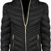 Michael Michael Kors Michael Michael Kors Women'S Black Chevron Double Layer Zipper 3/4 Hooded Packable Coat | Coats, Jackets & Vests