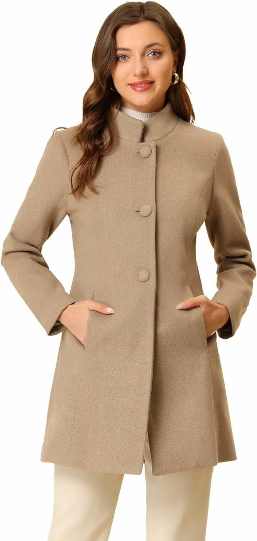 Allegra K Allegra K Women'S Winter Overcoat Mid-Long Stand Collar Single Breasted Coat Outerwear | Coats, Jackets & Vests