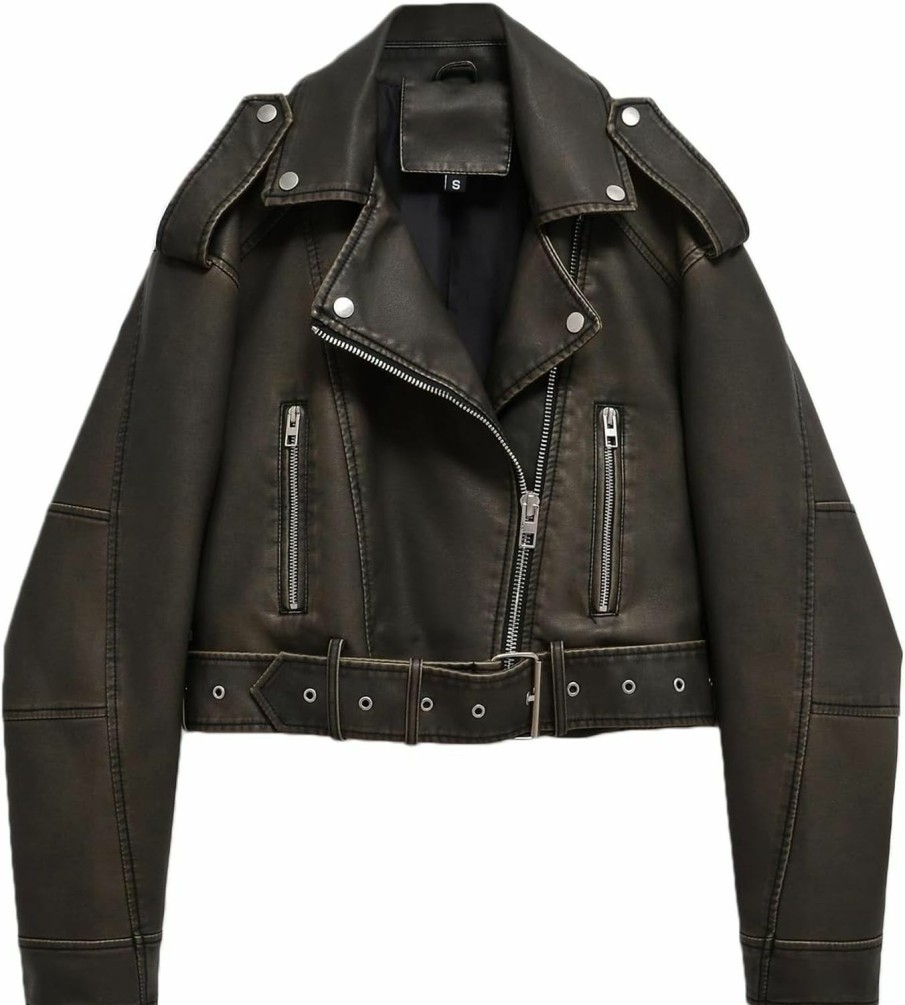 LY VAREY LIN Ly Varey Lin Women Faux Leather Cropped Jacket Lapel Zipper Biker Short Coat With Belt | Coats, Jackets & Vests