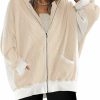 SAUKOLE Saukole Womens Fashion Zip Up Hoodies Oversized Waffle Knit Jacket Shirts Long Sleeve Solid Shacket Blouse With Pockets | Coats, Jackets & Vests