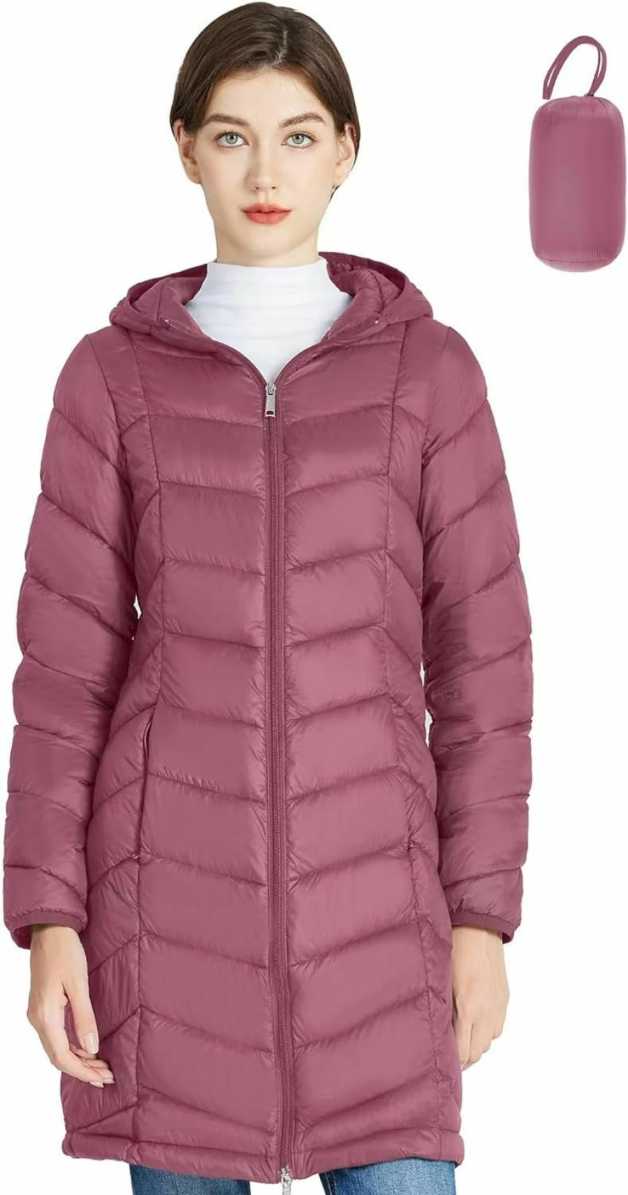 SLOWTOWN Women'S Lightweight Puffer Coat Long Hooded Puffer Jakcet Packable Warm Winter Coat | Coats, Jackets & Vests