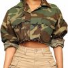 Rxozrxoz Rxozrxoz Camo Jacket For Women Cropped Denim Bomber Jacket Army Fatigue Camouflage Jacket Long Sleeve Button Down Camo Coat | Coats, Jackets & Vests