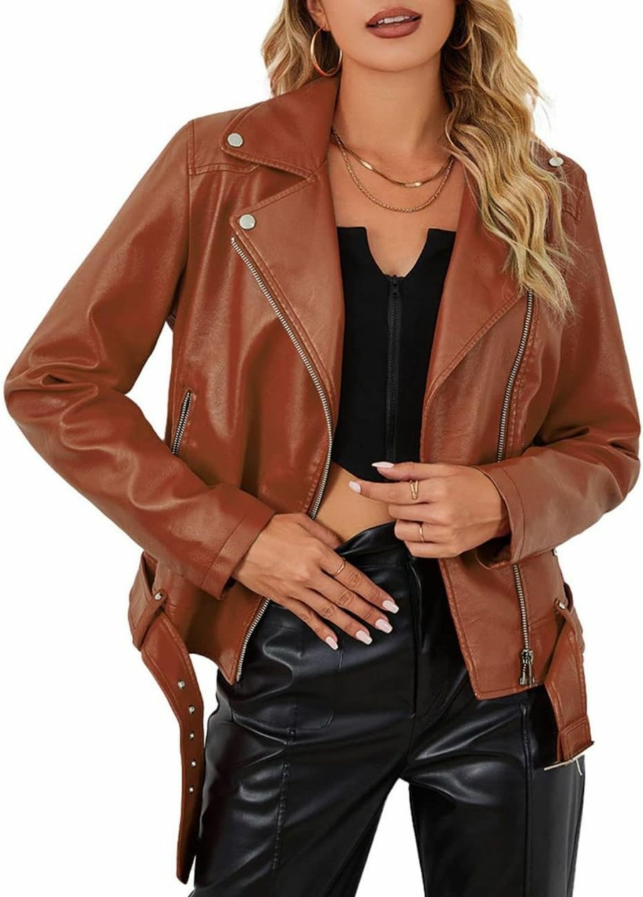 Bellivera Bellivera Women Faux Leather Motorcycle Jacket Trendy Moto Biker Casual Spring Coat | Coats, Jackets & Vests