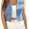 LifeShe Lifeshe Women'S Cropped Denim Vest Top Casual V Neck Button Down Sleeveless Jean Jacket Waistcoat | Coats, Jackets & Vests