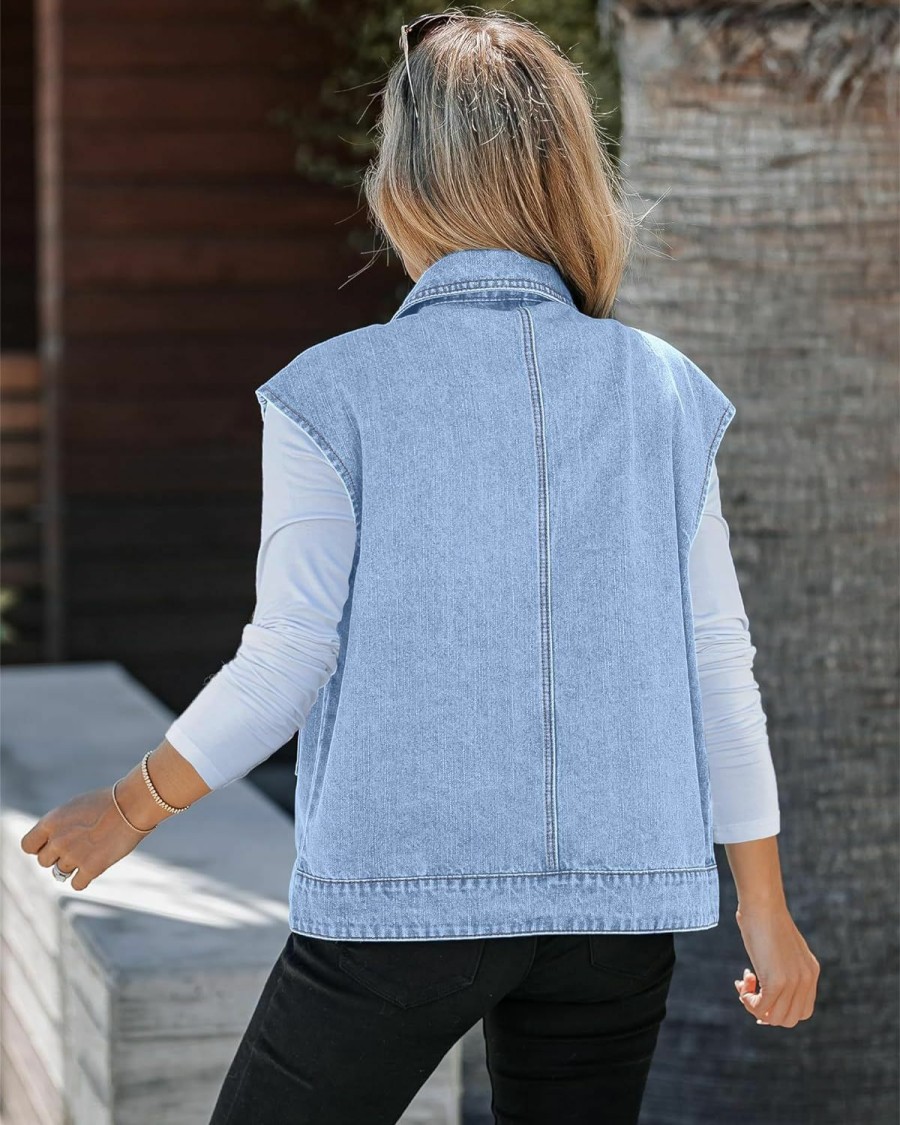 luvamia Luvamia Denim For Women Oversized Button Down Sleeveless Jean Jacket Fashion Casual Western Outerwear With Pockets | Coats, Jackets & Vests