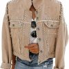 PUWEI Puwei Dressy Rivet Studded White Cropped Jean Jacket Women Western Distressed Washed Denim Coat | Coats, Jackets & Vests