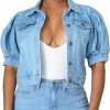 SOMTHRON Somthron Women'S Cropped Jean Jacket Puff Short Sleeve Button Down Denim Coat Crop Top Outerwear | Coats, Jackets & Vests