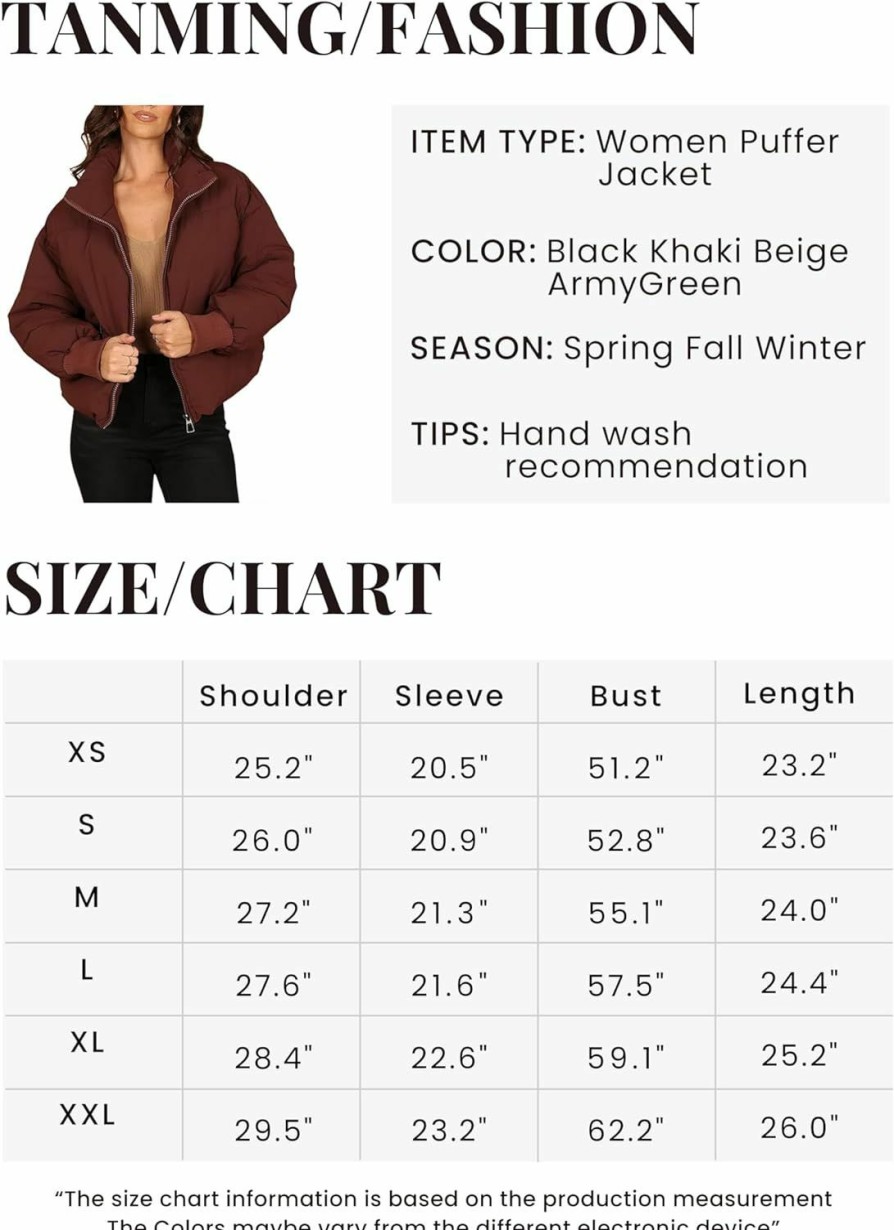 Tanming Tanming Womens Casual Puffer Jacket Long Sleeve Full Zip Black Padded Winter Coat | Coats, Jackets & Vests