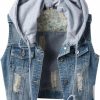 Kedera Kedera Women'S Distressed Sleeveless Denim Vest With Detachable Hoodie | Coats, Jackets & Vests