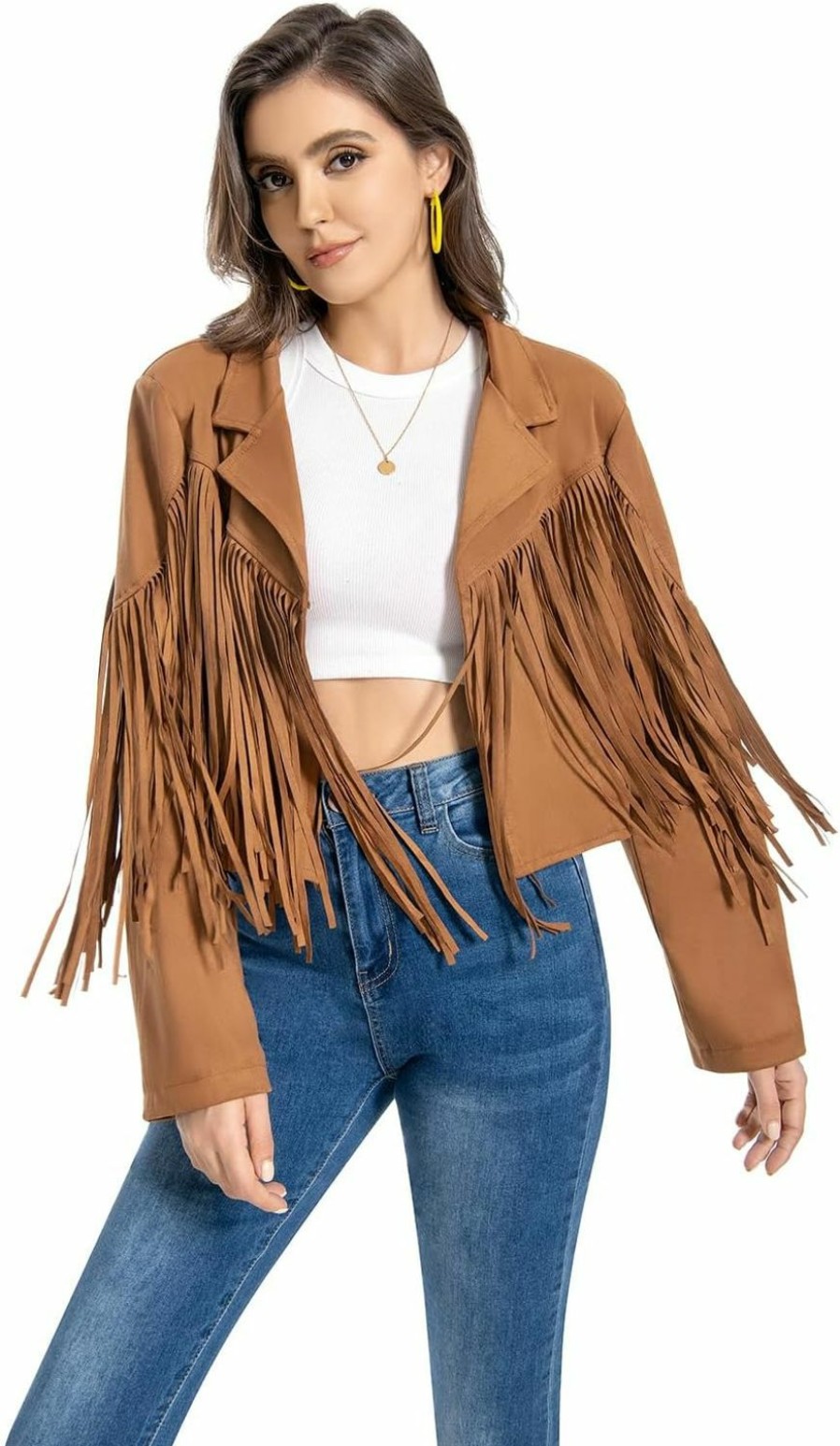 WELLATENT Fringe Jacket, Western Cowgirl Faux Suede Leather Jacket Tassel Crop Moto Top Country Concert Outfits For Women. | Coats, Jackets & Vests