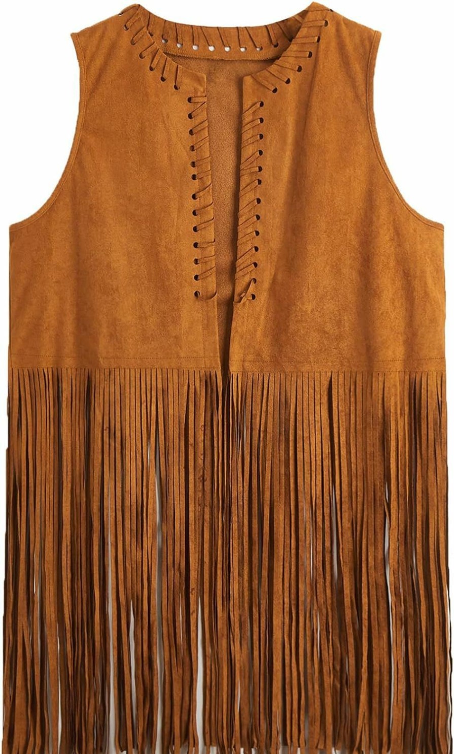 Verdusa Verdusa Women'S Fringe Faux Suede Vest 70S Hippie Sleeveless Tassel Cardigan Jacket | Coats, Jackets & Vests