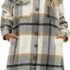 Omoone Omoone Women'S Lounge Lapel Button Up Long Sleeve Plaid Long Shirt Jacket Shacket | Coats, Jackets & Vests