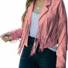 chouyatou Chouyatou Women'S Fashion Notched Collar Open-Front Fringed Performance Moto Faux Suede Leather Crop Jacket Coat | Coats, Jackets & Vests