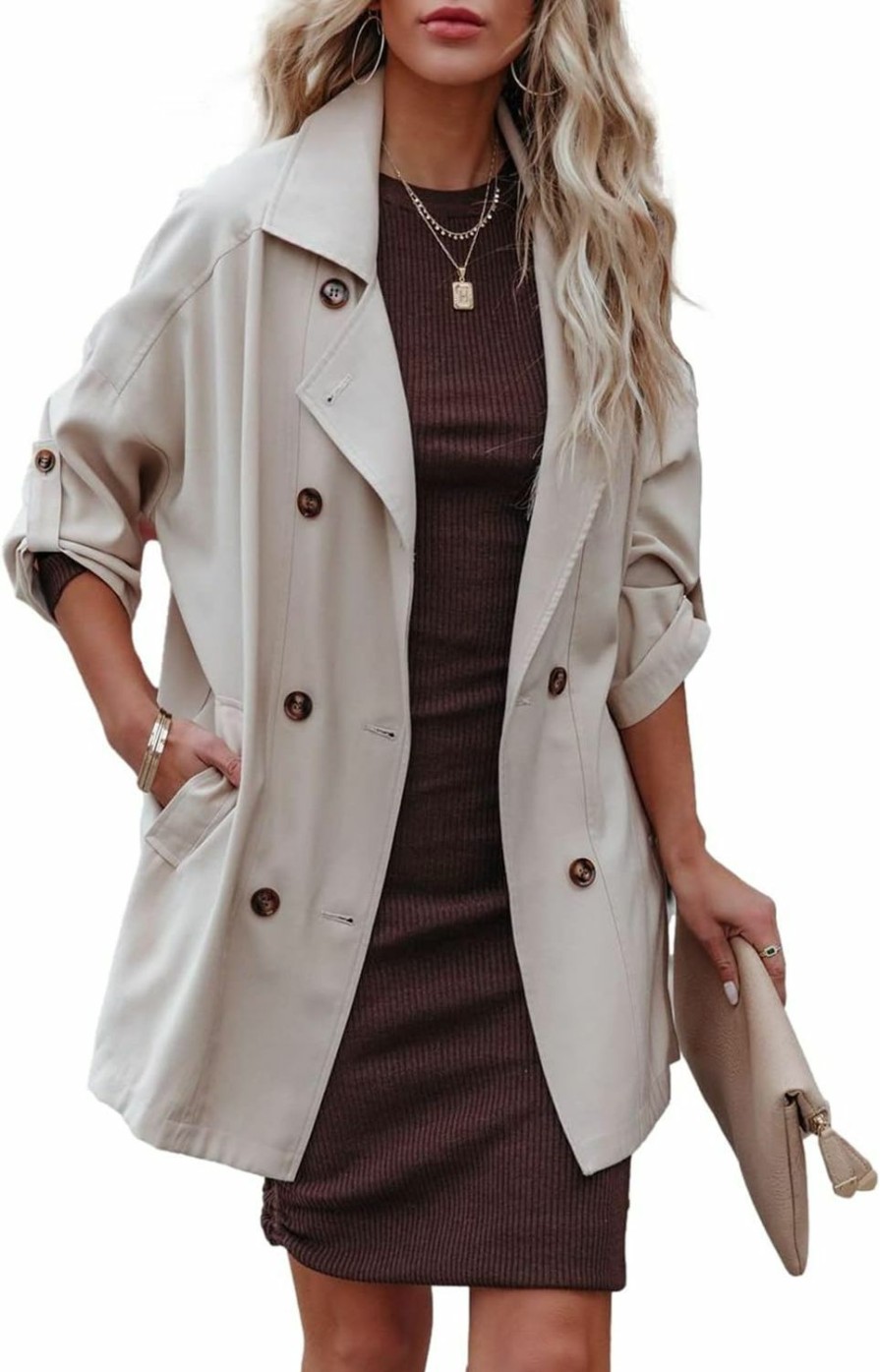 Peaceglad Peaceglad Womens Trendy Dress Coat Double Breasted Work Office Long Jackets With Pockets (S-Xl) | Coats, Jackets & Vests