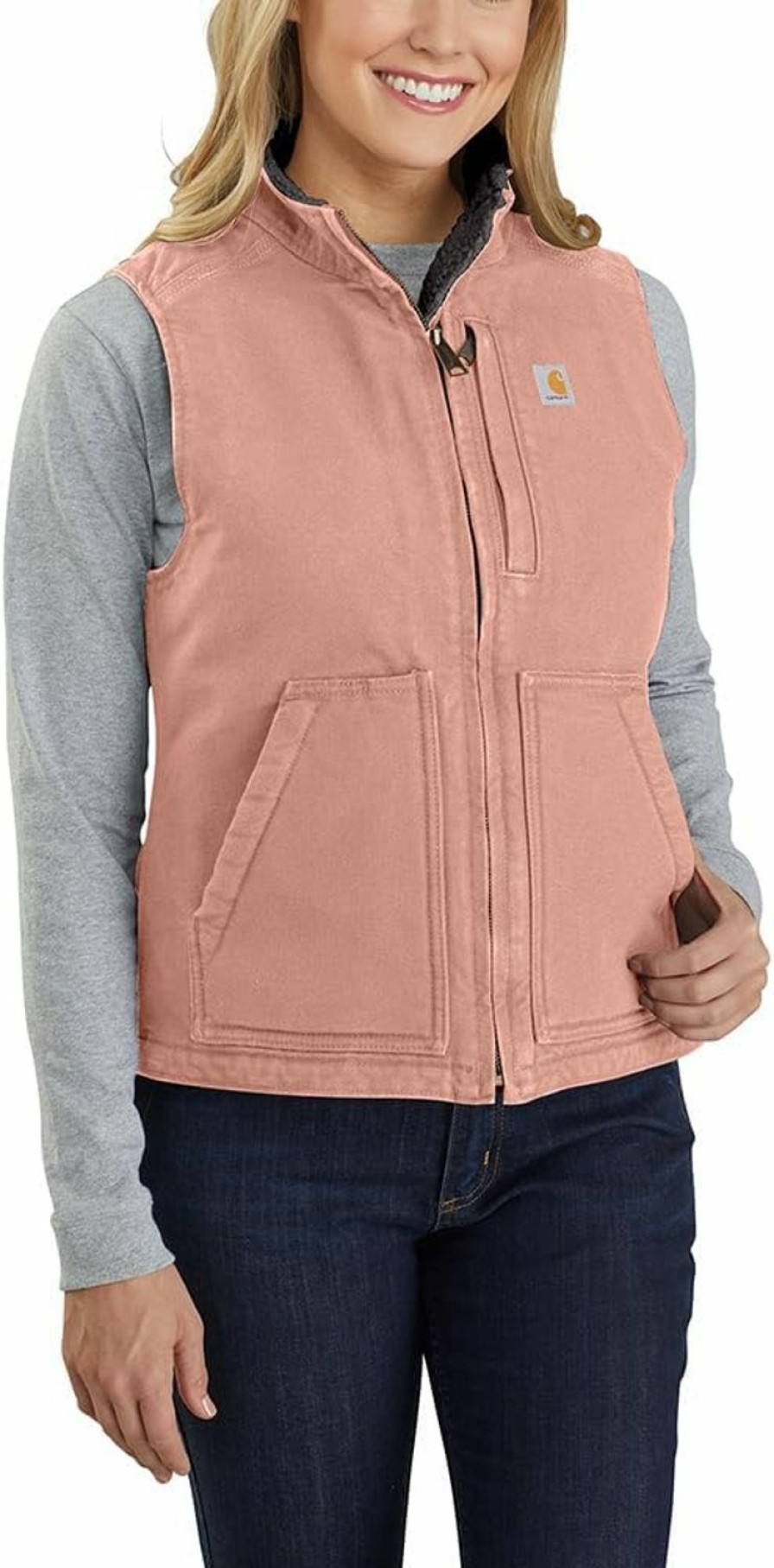 Carhartt Carhartt Women'S Relaxed Fit Washed Duck Sherpa-Lined Mock-Neck Vest | Coats, Jackets & Vests