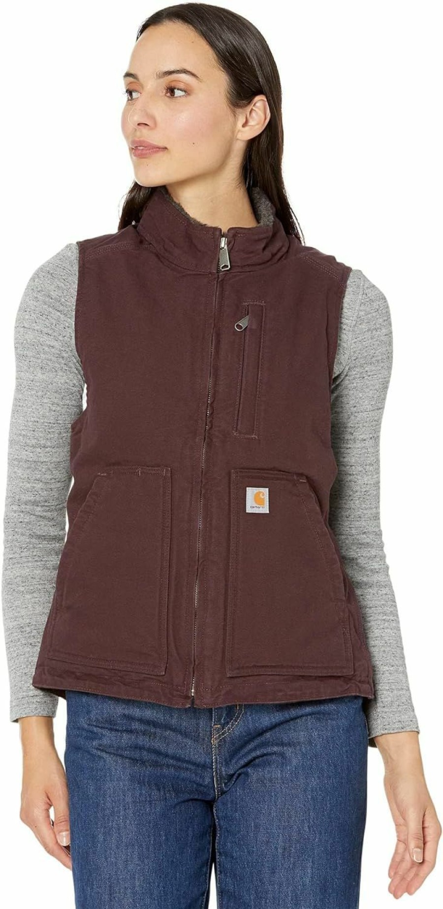 Carhartt Carhartt Women'S Relaxed Fit Washed Duck Sherpa-Lined Mock-Neck Vest | Coats, Jackets & Vests