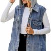 Perbai Women'S Oversized Denim Vest Distressed Mid Long Sleeveless Jean Jacket Waistcoat With Pockets | Coats, Jackets & Vests