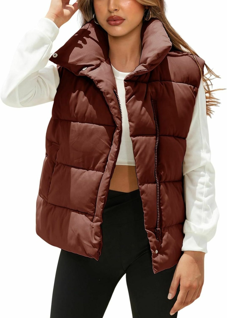 Himosyber Himosyber Womens Puffer Vest Sleeveless Casual Loose Winter Warm Lightweight Stand Collar Down Jacket Coats | Coats, Jackets & Vests