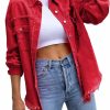 Perbai Womens Oversized Ripped Denim Jacket Frayed Hem Button Front Boyfriend Jean Coat Western Shacket With Pockets | Coats, Jackets & Vests