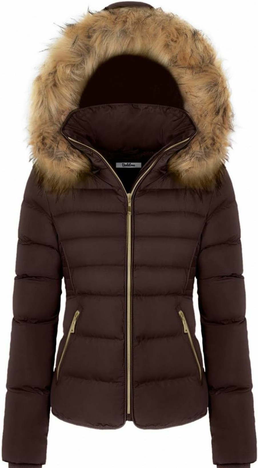 BodiLove Bodilove Women'S Fur Hooded Puffer Jacket With Zipper Fleece Lining | Coats, Jackets & Vests