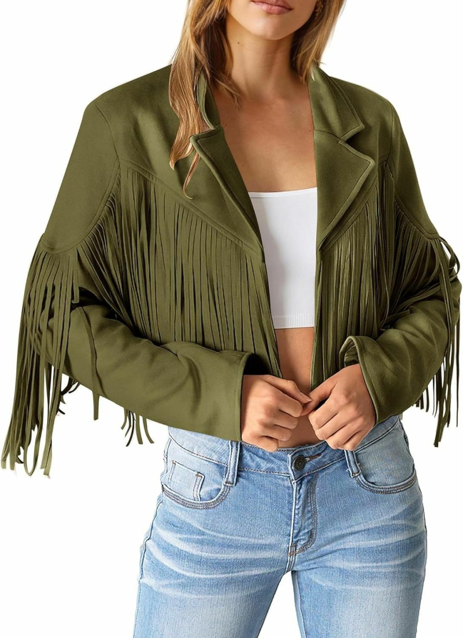 PRETTYGARDEN Prettygarden Women'S Fringe Faux Suede Leather Jackets 2024 Fashion Tassel Motorcycle Cropped Coats | Coats, Jackets & Vests