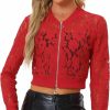 Allegra K Allegra K Women'S Crop Jacket Stand Collar Zip Up Mesh Sheer Lace Bomber Jacket | Coats, Jackets & Vests