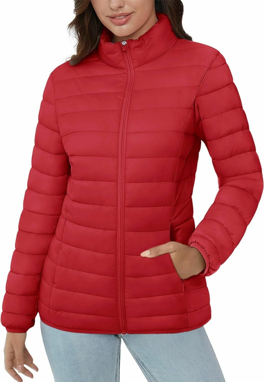 MAGCOMSEN Magcomsen Women'S Puffer Jacket Lightweight Quilted Padded 4 Pockets Zip-Up Stand-Collar Winter Fleece Coat | Coats, Jackets & Vests