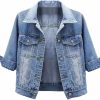 Locachy Locachy Womens 3/4 Sleeve Short Denim Jacket Lapel Button Down Cropped Trucker Jean Jackets Coats | Coats, Jackets & Vests