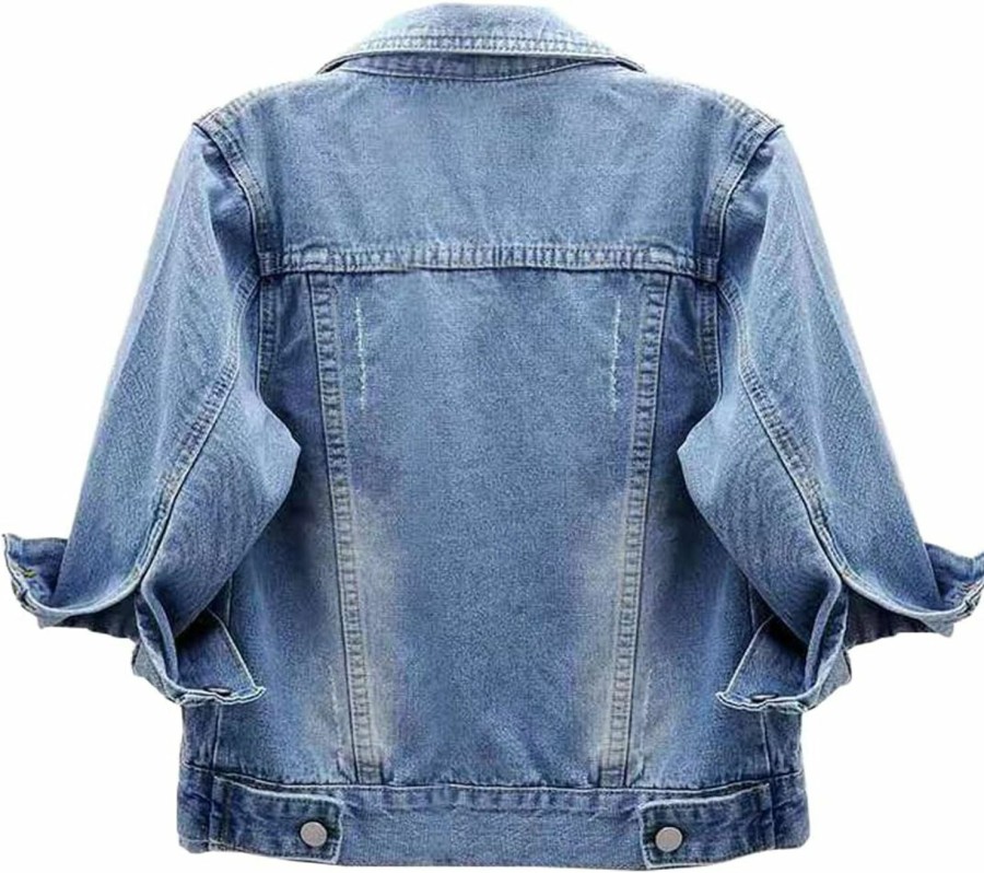 Locachy Locachy Womens 3/4 Sleeve Short Denim Jacket Lapel Button Down Cropped Trucker Jean Jackets Coats | Coats, Jackets & Vests