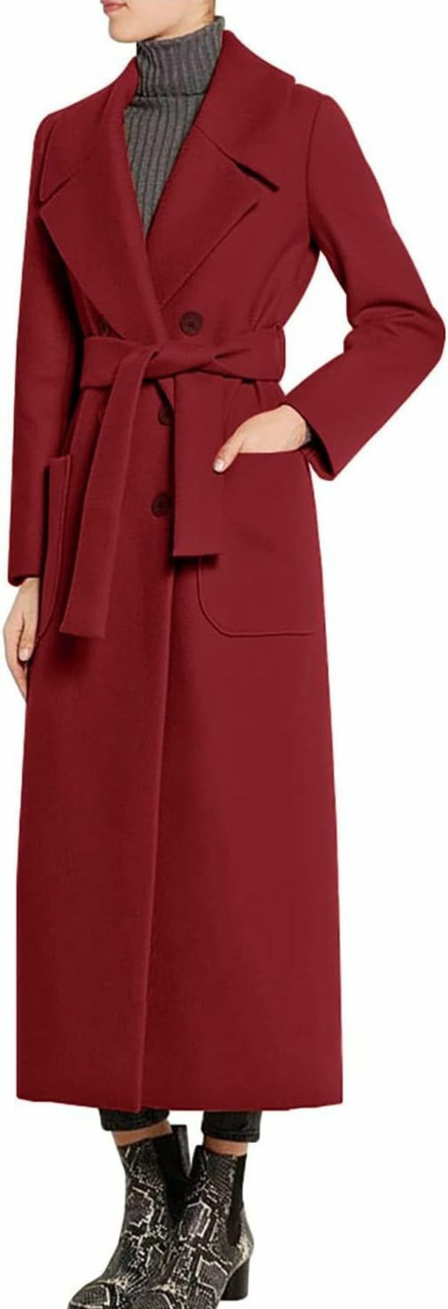 CHARTOU Chartou Women'S Elegant Lapel Collar Double Breasted Regular Wool Blend Overcoat Coat Belt | Coats, Jackets & Vests