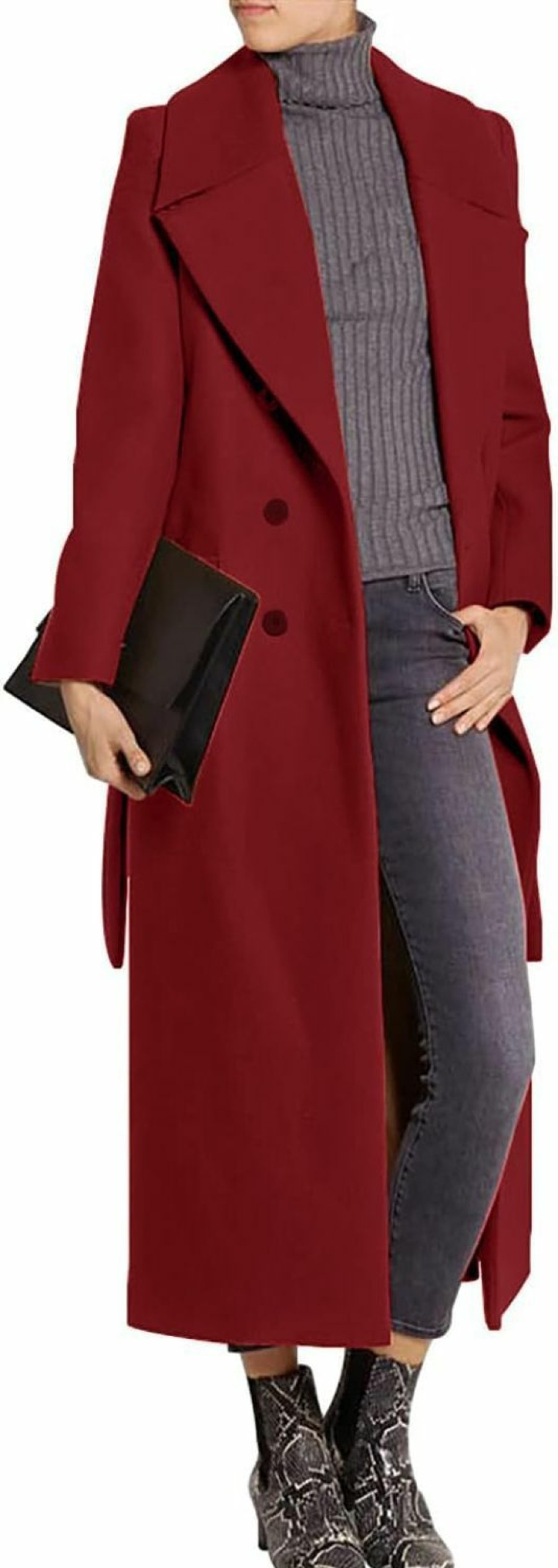 CHARTOU Chartou Women'S Elegant Lapel Collar Double Breasted Regular Wool Blend Overcoat Coat Belt | Coats, Jackets & Vests