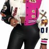 Glitrandi Varsity Jacket Women With Patches Print Cropped Bomber Leather Jacket Women 2024 S-Xxl | Coats, Jackets & Vests