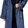 Fazortev Fazortev Women'S Long Double Breasted Denim Jacket Oversized Button Down Maxi Jean Coat Classic Lapel Outercoat | Coats, Jackets & Vests