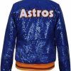 Musleh Astros Blue Sequin Bomber Jacket For Women'S/Outerwear Party Outfit/Formal Blue Sparkle Glitter Jacket | Coats, Jackets & Vests