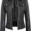 JEES Black Leather Jacket Women With Removable Hood - Real Lambskin Womens Leather Jacket | Coats, Jackets & Vests