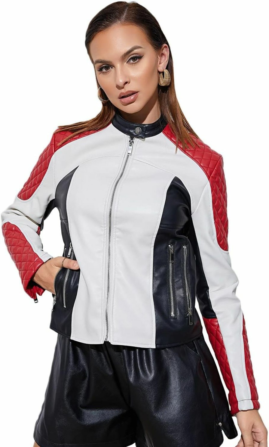 LY VAREY LIN Ly Varey Lin Women'S Faux Leather Bomber Jacket Patchwork Punk Moto Biker Coat | Coats, Jackets & Vests